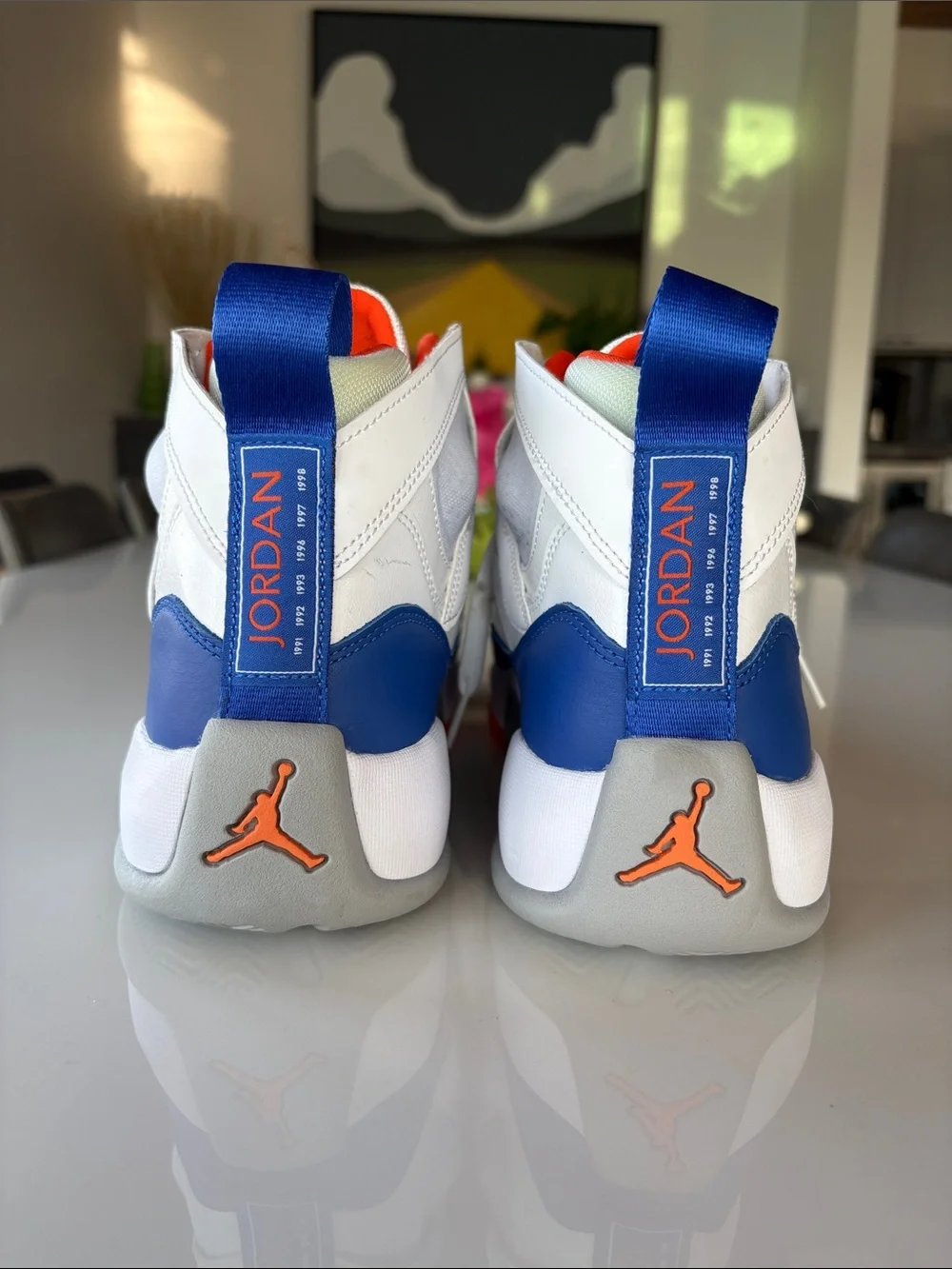 Men's Jordan High-Top Athletic Sneakers in White and Blue